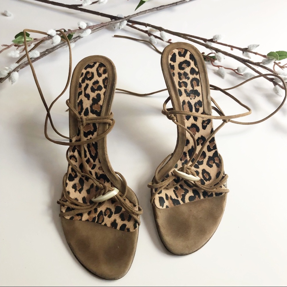 Dolce & Gabbana Brown Suede Leather Tie Up Sandals - Picture 1 of 8